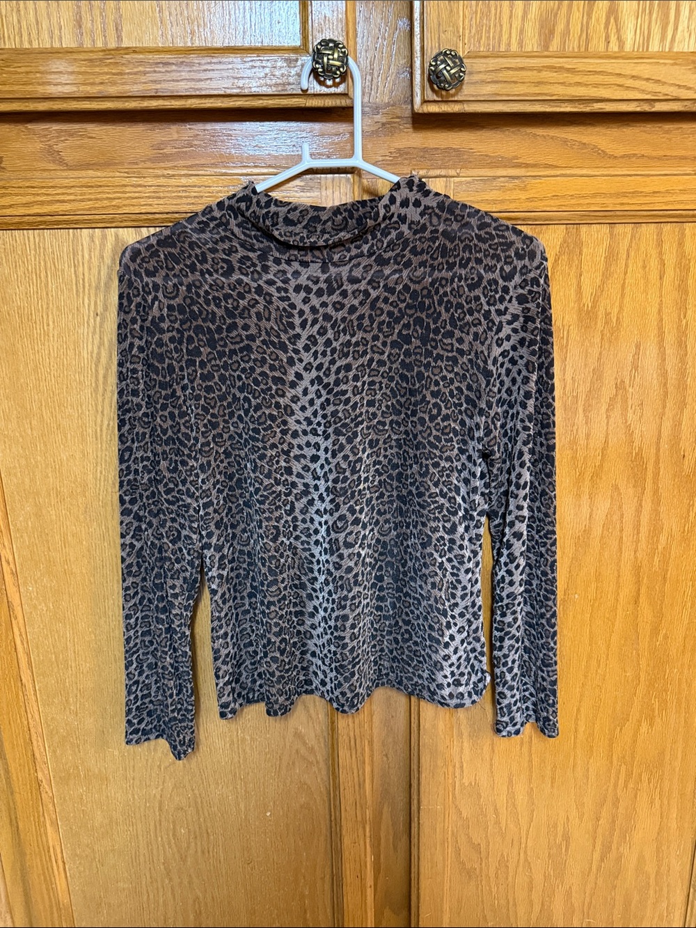 Leopard Print Mock Neck Long Sleeve Top - Brown/Black